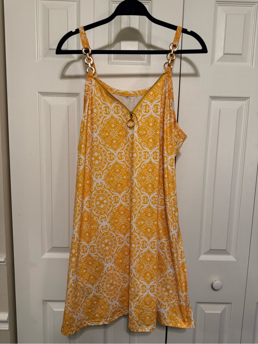Yellow Printed Ring-Detail Slip Dress